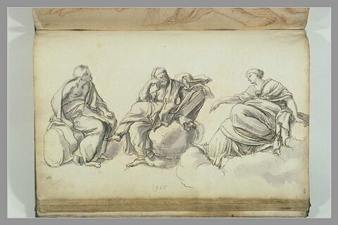 Trois figures allégoriques (?), deux masculines et une féminine assises, image 2/2