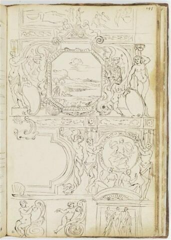 Etudes de motifs décoratifs avec un tableau de paysage