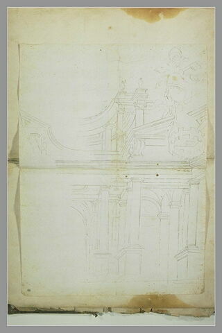 Etudes de façade architecturale avec un fronton aux armes papales..., image 2/2
