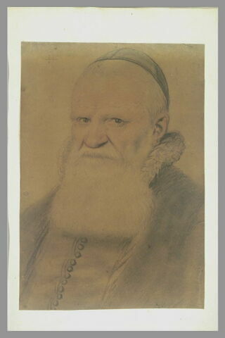 Personnage, à barbe blanche et calotte, vu de trois quarts à gauche, image 2/2
