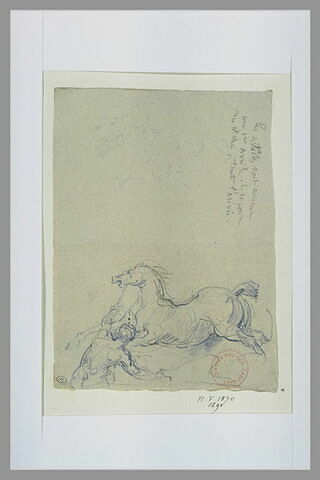 Dompteur et cheval ; note manuscrite