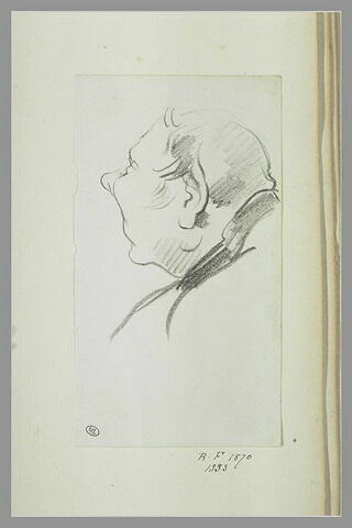 Caricature : tête d'homme, de profil vers la gauche, image 1/1