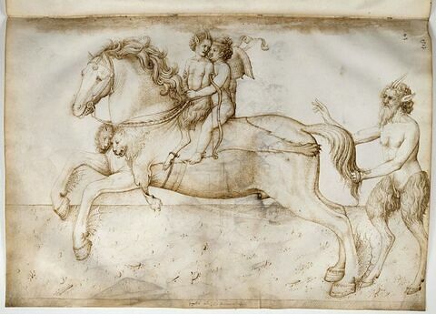 Cupidon emporte un jeune panisque sur le cheval magique Pégase, image 1/1