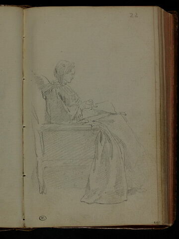 Femme, assise, vue de profil, tournée à droite, image 1/1