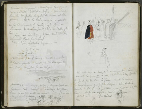 Croquis de paysages et note manuscrite