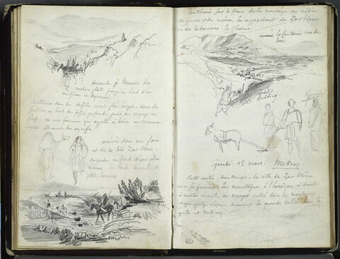 Croquis de paysages et notes manuscrites, image 1/2
