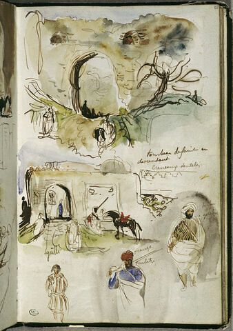 Porte dans la muraille, tombeau, croquis d'arabes, notes manuscrites, image 3/3