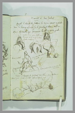 Croquis de cavaliers arabes, notes manuscrites, image 2/3