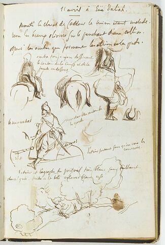 Croquis de cavaliers arabes, notes manuscrites, image 3/3