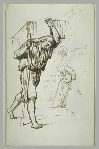 Plusieurs études d'un homme portant un fardeau, image 1/1