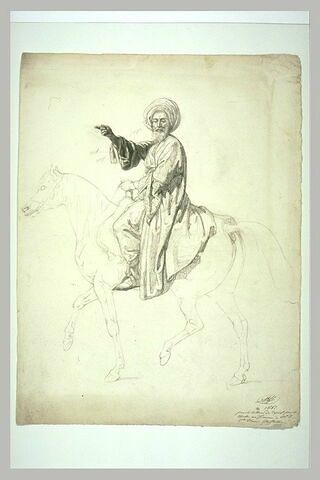 Chef arabe sur un cheval, de profil à gauche