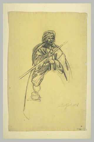Cavalier, de face, avec turban, assis sur une monture en réserve, image 1/1