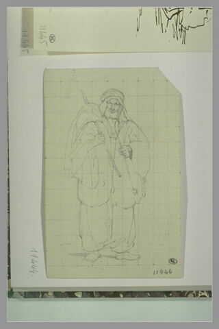 Oriental barbu, de face, à turban et caftan à larges manches, image 1/1