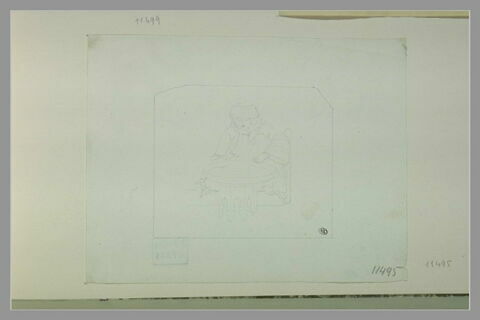 Femme assise sur un banc, devant un plateau oriental, image 1/1