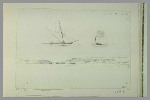 Deux études de bateaux ; les côtes de Smyrne, image 2/2