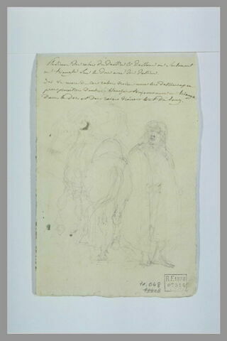 Cavalier oriental de dos, et un homme debout ; texte manuscrit, image 2/2