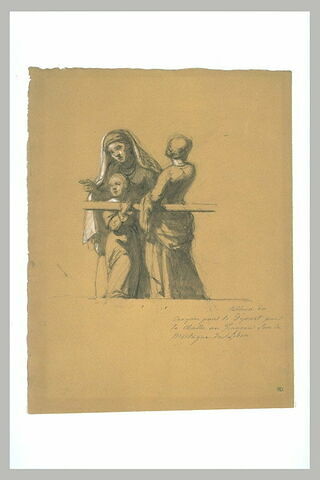 Deux femmes et une fillette accoudées à une rambarde, image 1/1