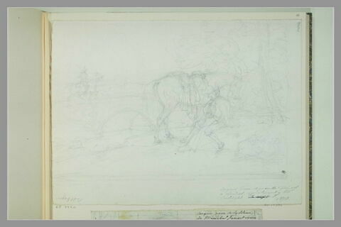 Paysage avec un jeune homme assis sur un tertre, un cheval près de lui, image 1/1