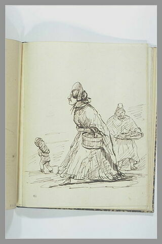 Femme en chapeau cabriolet et deux autres figures, image 1/1