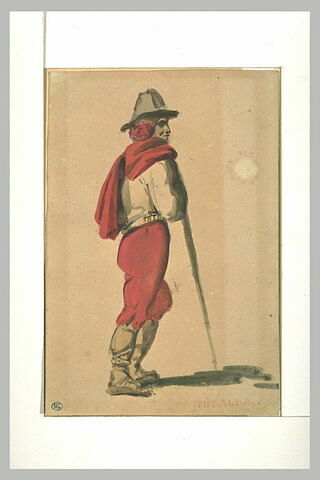 Paysan italien, debout, de profil à droite, appuyé sur un bâton, image 1/1