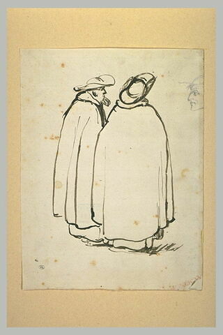 Deux ecclésiastiques, de dos, et un profil, image 1/1