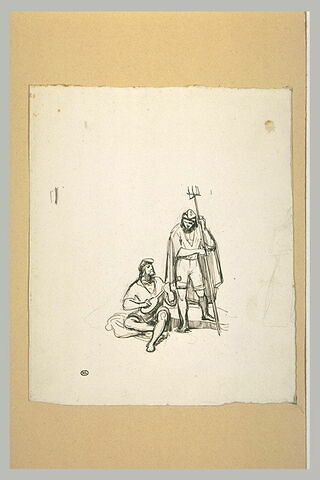 Deux pêcheurs napolitains de face, l'un assis sur le sol, l'autre debout, image 1/1