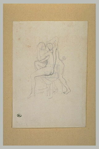 Jeune fille nue, assise, de profil vers la gauche, embrassant un homme, image 1/1