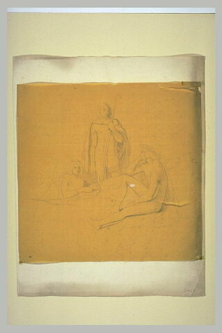 Sujet antique : femme couchée, un berger, jeune homme nu, portant une lyre