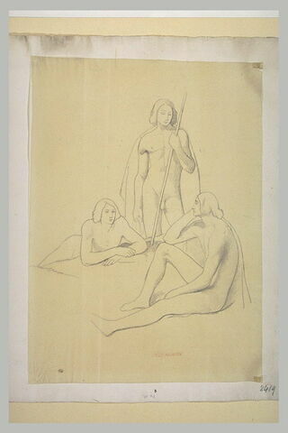 Sujet antique : femme couchée, un berger, jeune homme nu, portant une lyre