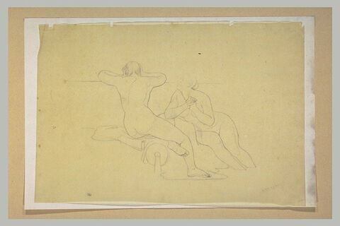Femme nue, assise, vue de dos, et femme assise de profil