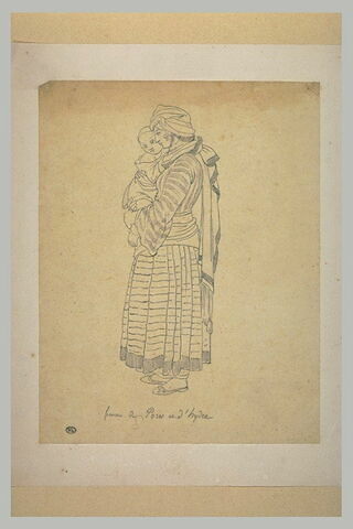 Paysanne grecque, debout, de profil à gauche, tenant un petit enfant, image 1/1