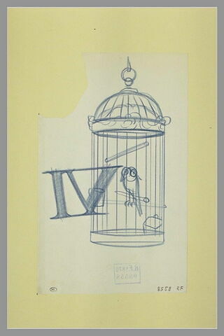 Oiseau dans une cage ; le chiffre IV