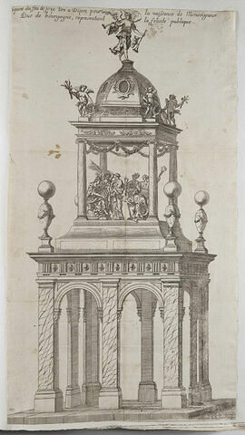 Monument avec la figure du feu de Joie tiré à Dijon pour le Duc de Bourgogne