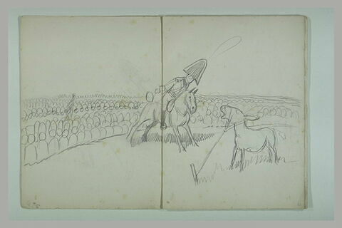 Croquis humoristique : fantassins, cavalier et âne attaché à un piquet, image 2/2