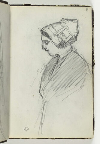 Bretonne avec une coiffe, vue en buste, de profil, tournée vers la gauche, image 1/1