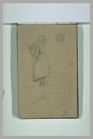 Femme portant une hotte ; tête de femme ; notes manuscrites, image 1/1