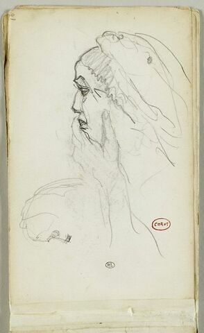 Croquis de deux têtes de femmes coiffées d'un voile, image 1/2