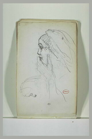 Croquis de deux têtes de femmes coiffées d'un voile, image 2/2