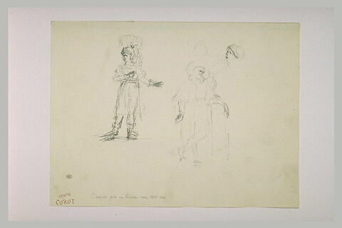 Chevalier empanaché, debout ; reprise de la têtee ; homme debout, image 1/1