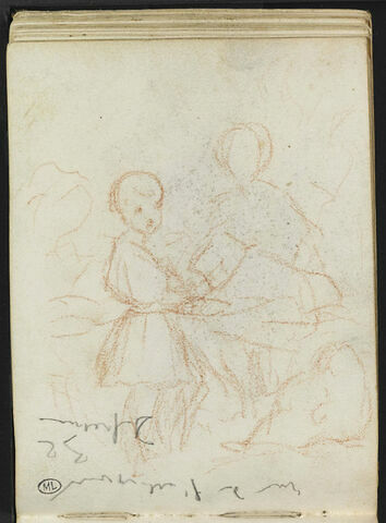 Croquis d'une femme et d'un enfant avec annotations manuscrites, image 1/1