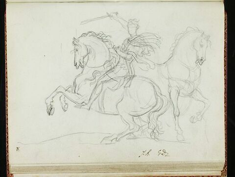 Homme en armure sur un cheval cabré, brandissant une épée, et cheval, image 1/1
