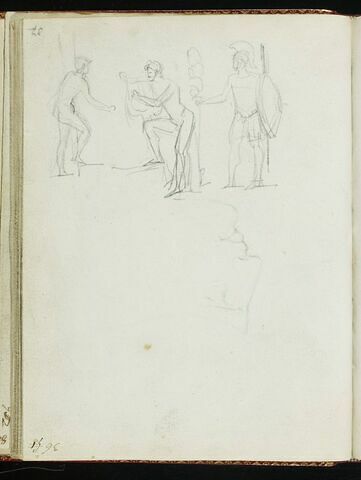 Esquisse d'un visage, et trois croquis de personnages, image 1/1