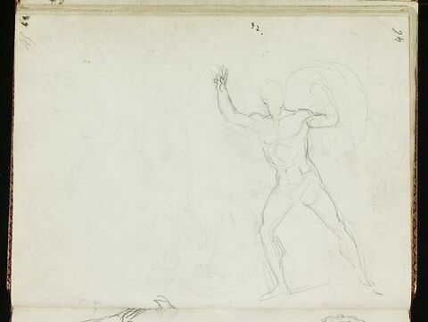 Etude d'homme nu, s'élançant vers la gauche, un bouclier au bras gauche, image 1/1