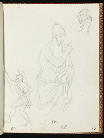 Etudes de guerriers en pied, têtes et torse, image 1/1
