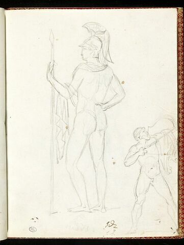Guerrier nu, casqué, tenant une lance de la main gauche, et homme nu, image 1/1
