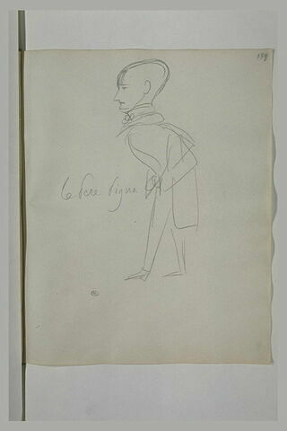 Croquis caricatural d'un homme en habit, de profil à gauche, image 1/1