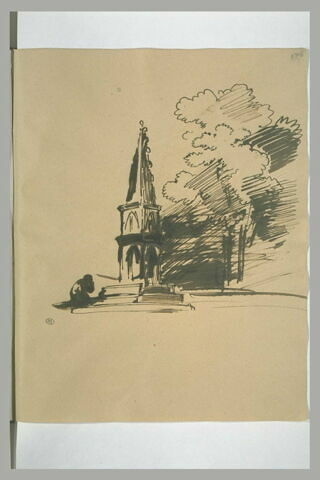 Personnage en prière devant une lanterne des morts, image 1/1
