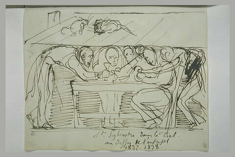 Groupe de personnages trinquant dans une mansarde, sur le toit des rats, image 2/2