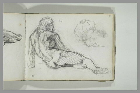 Deux études d'hommes nus, assis à terre, vus de dos, image 1/1