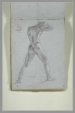 Homme nu, vu de dos, de trois quarts à droite, les jambes écartées, image 1/1